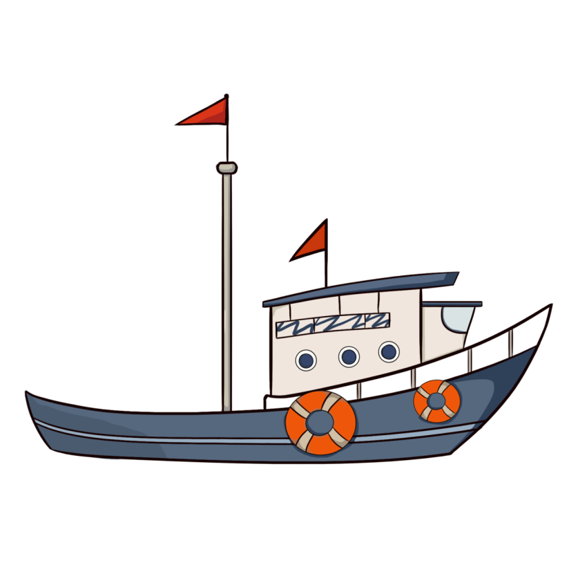 Creative blue fishing boat illustration PNG Free Download