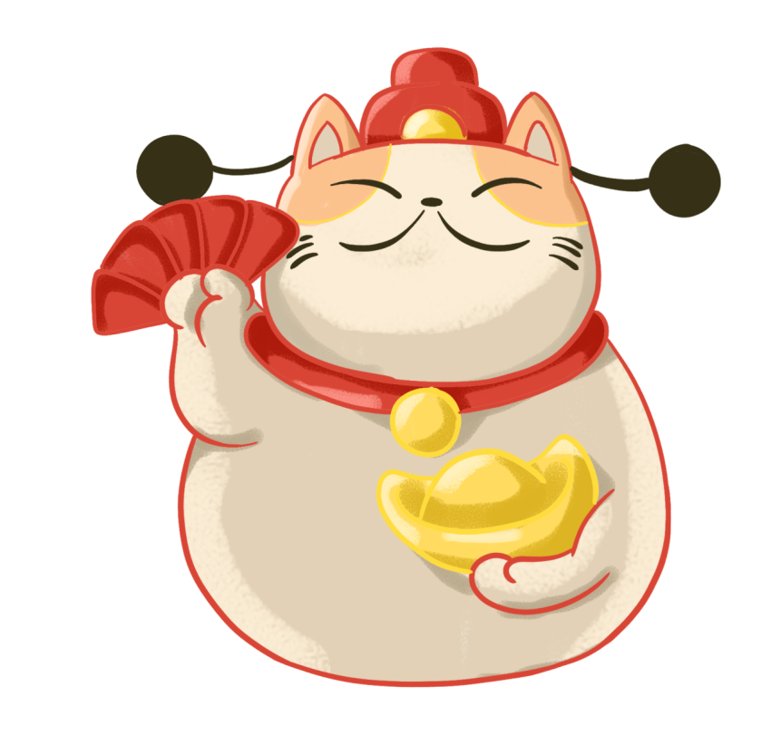 Japanese lucky cat gold ingot PNG Download