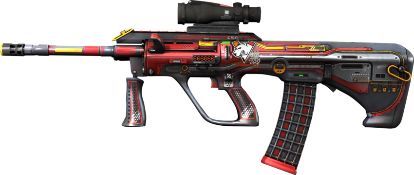 AUG gun with scope red yellow and black color png free
