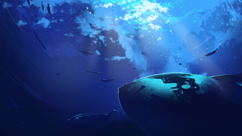 Underwater world fish school whale Free PNG Download