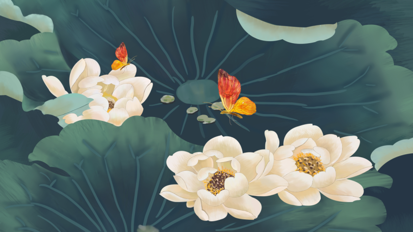 Chinese style ink vintage lotus PNG Download