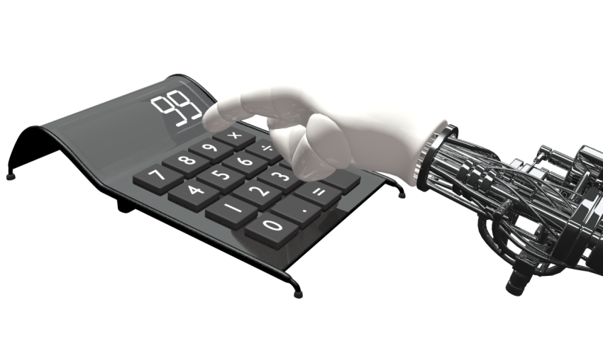 Calculator with Robort hand PNG Picture On White Background