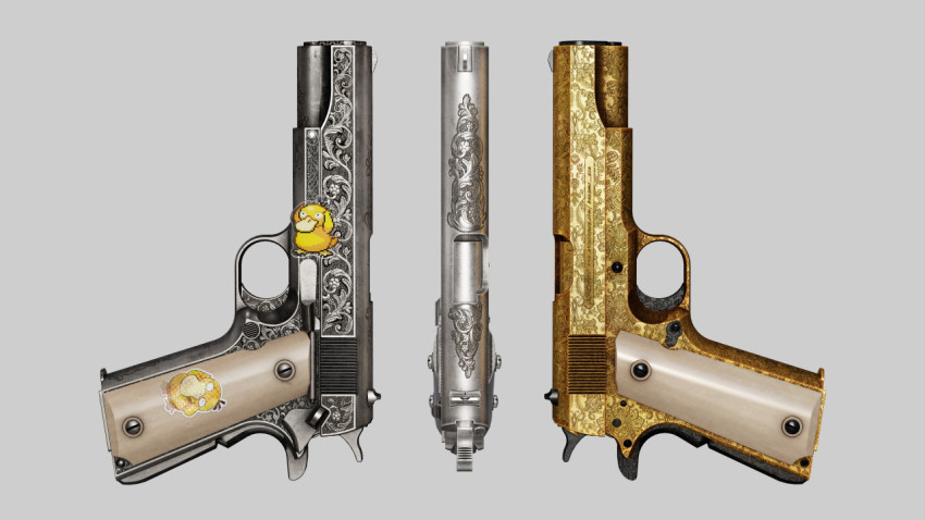 Hand Gun PNG Image - Gold, Black & Silver Gun, Transparent Background