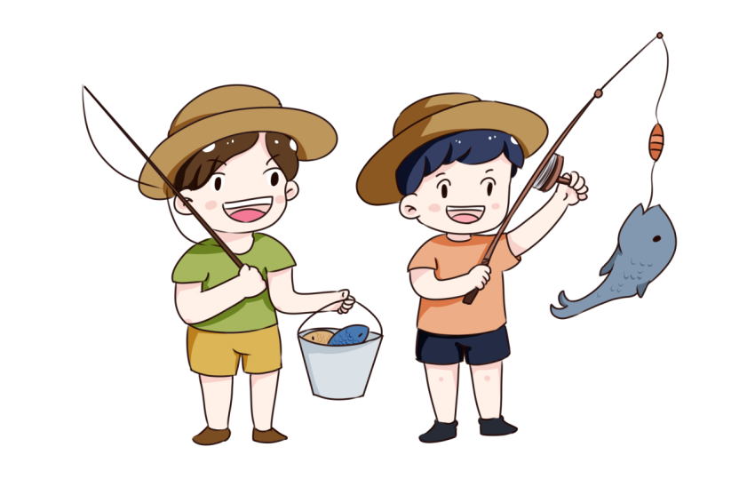 Hand drawn cartoon summer fishing PNG Download