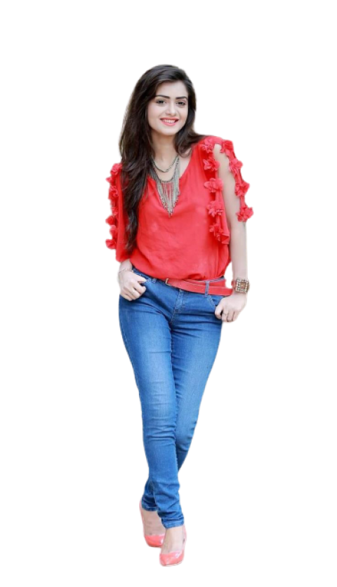 Stylish beautiful girl in blue jeans and pink shirt free png