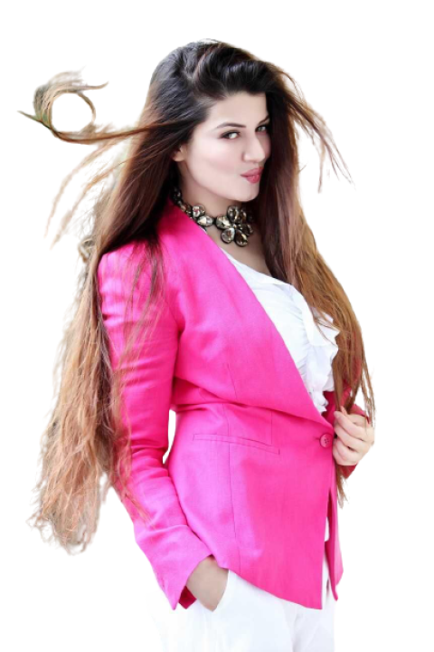 Stylish girl with long hairs pink jacket white pant shirt free png