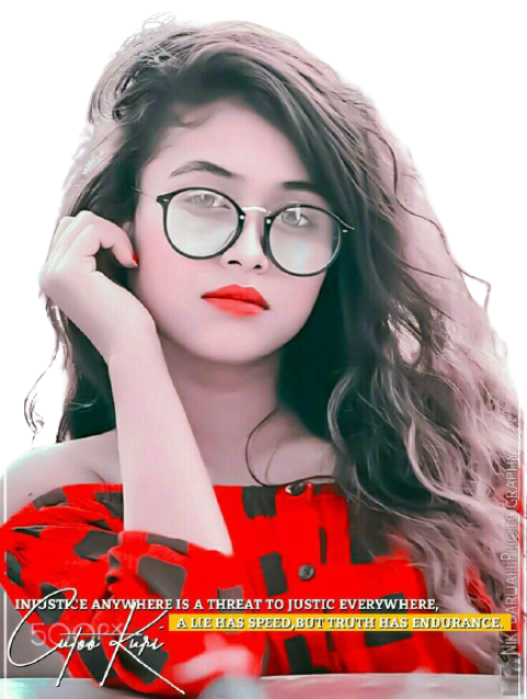 Simple girl with glasses red dress red lipstick open hairs
