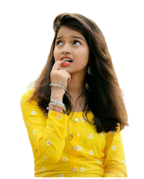 thinking girl in yellow dress with open hair free png