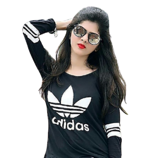 Simple girl in black adidas shirt with black glasses free png