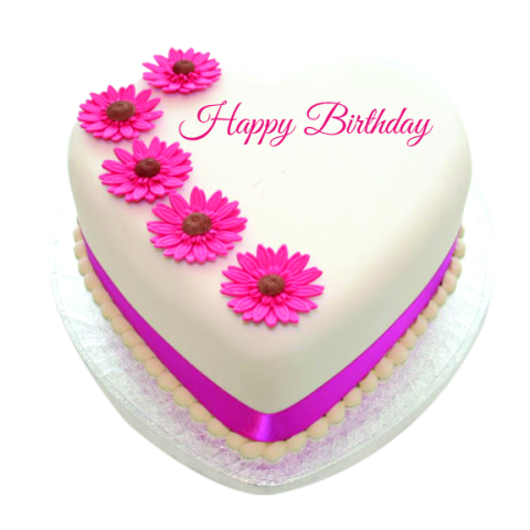 Beautiful White & Pink Cake by Heart Shape PNG Download