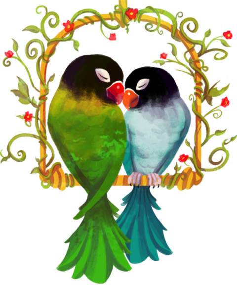 Two Blue and Green Lovebird PNG Watercolor Painting Free Download