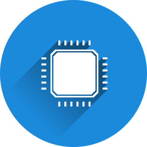 White Processor Icon On Blue Circle PNG Sticker Free Download