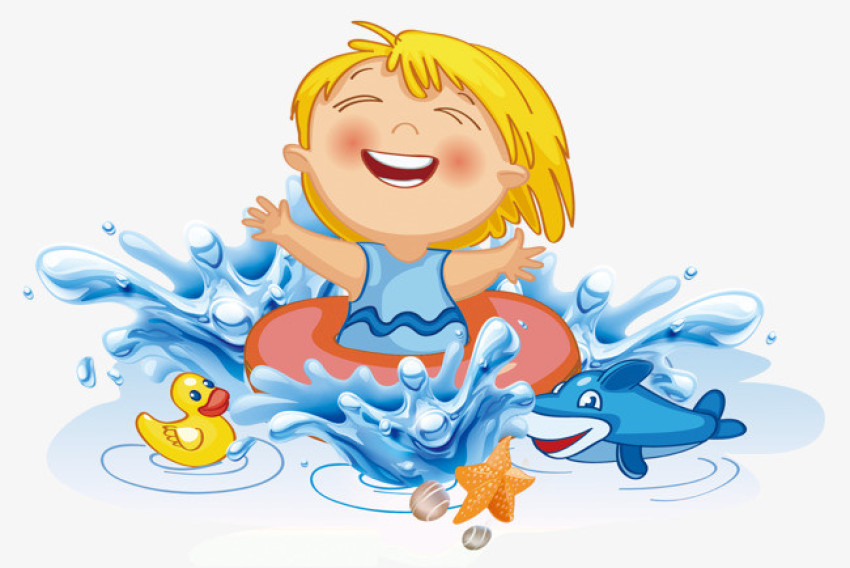Boy Cartoon Floating on an Inflatable Circle in the Pool Stock Vector
