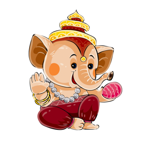 PSD Cute litter Ganesha PNG Cartoon Sticker