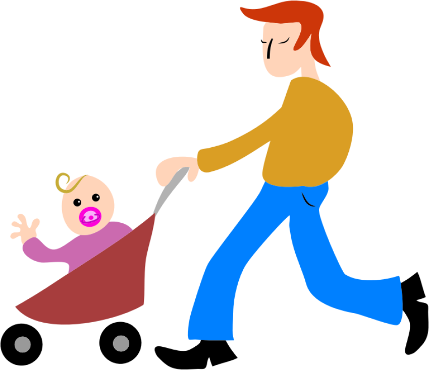 Cartoon father visit on litter baby Stroller PNG character
