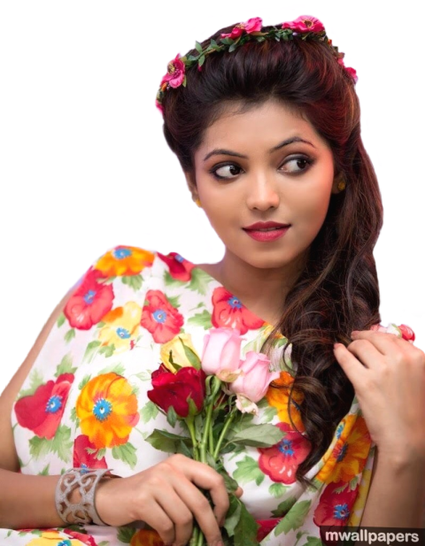 Modren girl with roses flowers in colourfull dress free png