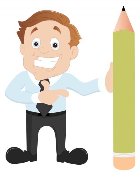 Vector Business Man Pointing Pencil Cartoon Character Design /Free Clipart Businessman Pencil ,Vector  Graphic , Transparent Background