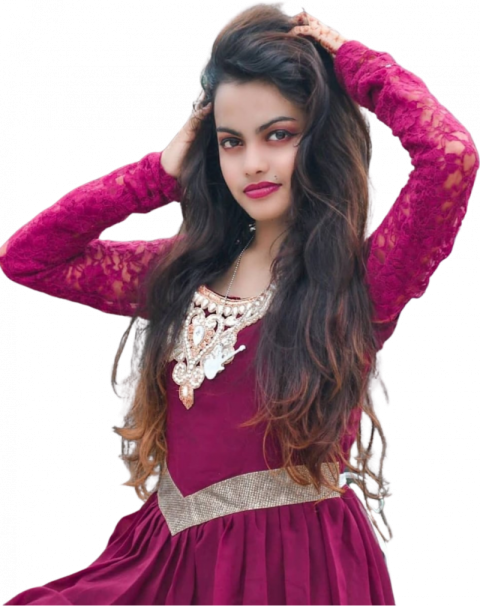 Girl in mehroon frock with open hair free png
