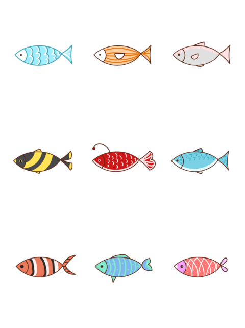 Hand drawn cartoon fish pattern PNG Free Download