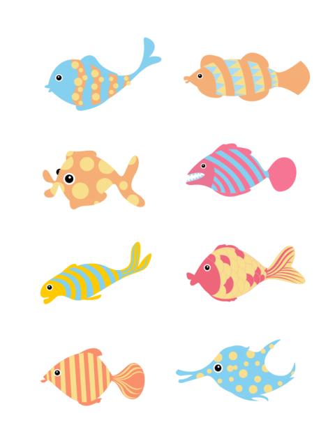 Cartoon animal fish set illustration PNG Free Download