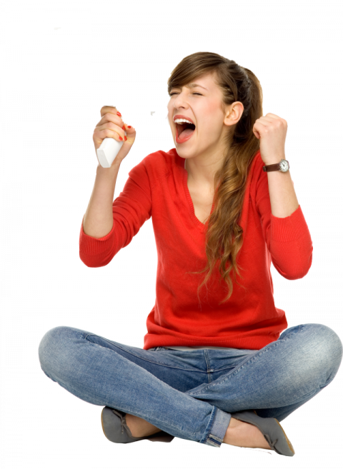 Female Student  making noise blue jeans red shirt free png