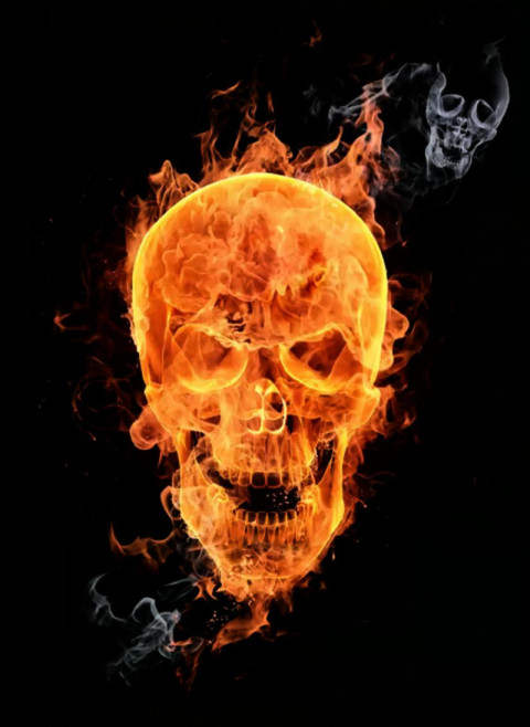 Skull face fire on black background png free download