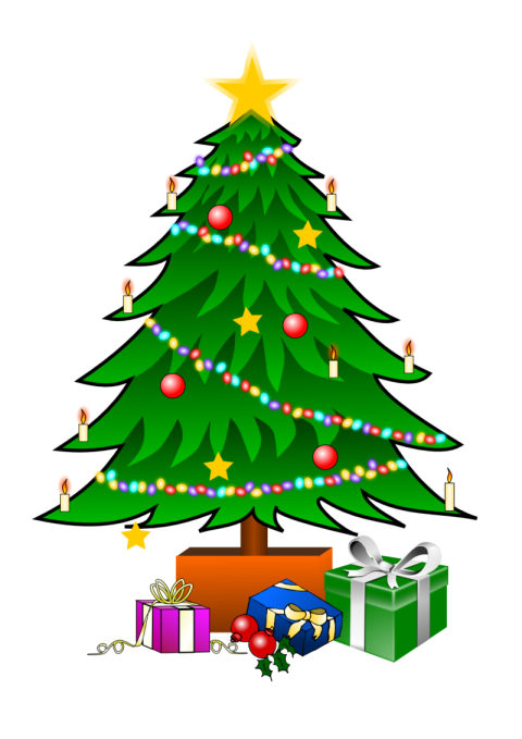 Illustration & Royalty Isolated Christmas Celebration Tree Tinsel with Gifts PNG Picture Free download