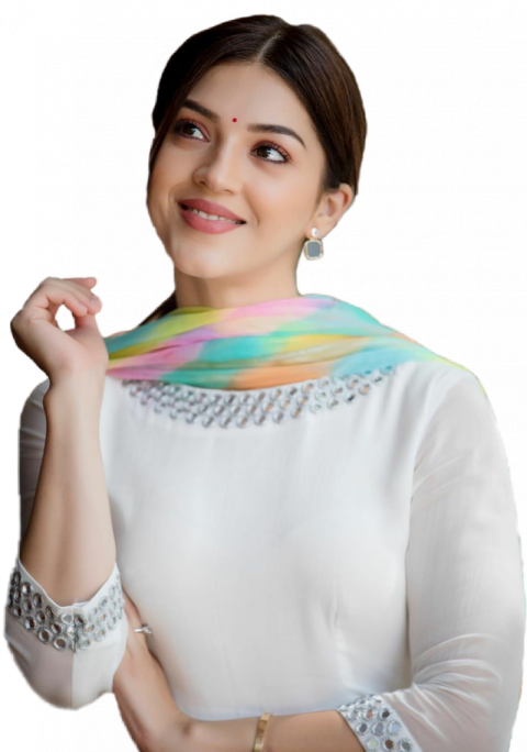 Beautiful simple girl in white shalwar kameez mirror work and multi dupatta