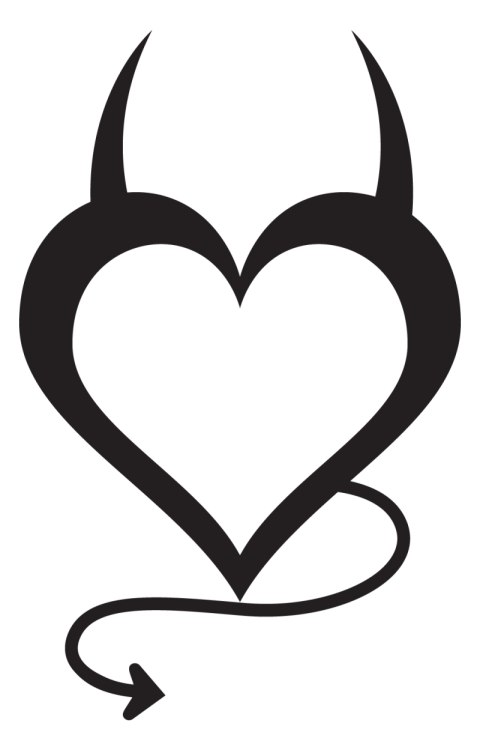 Angel Heart Has Horns And Devil Tail Black & White Vector illustration Royalty Heart With Transparent PNG Image