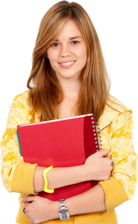 Happy Female Student  yellow dress with red file free png