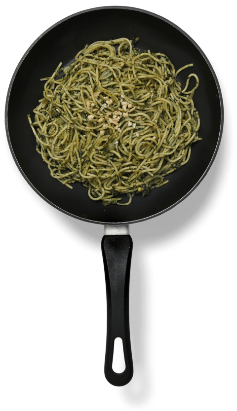 Non Stick Fry Pan With Spaghetti And Pesto,Spicy Spaghetti HD Photo Free Download PNG Image,Transparent Background