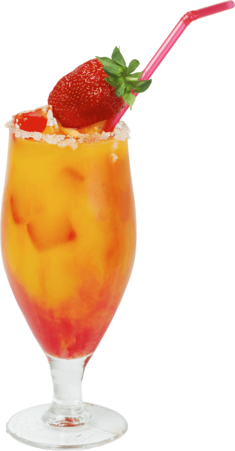 Coctail Juice With Strawberry And Pink Straw,HD Orange Juice Photo Free Download PNG Image,Transparent Background