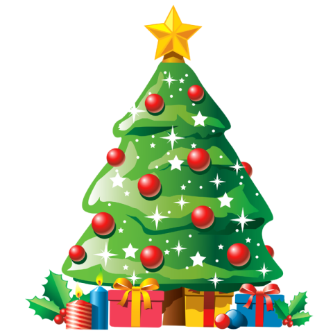 Cute Cartoon Christmas Tree Decor with Gifts PNG Photo