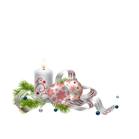 White Christmas candle with Balls & Ribbon PNG Image