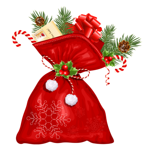 Transparent Red Bag with Santa Clous Gift & Decorations Items Bag PNG Icon