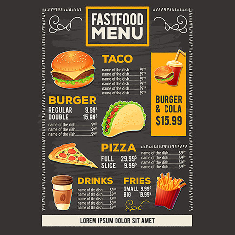 Vector cartoon illustration of a design fast food restaurant men
