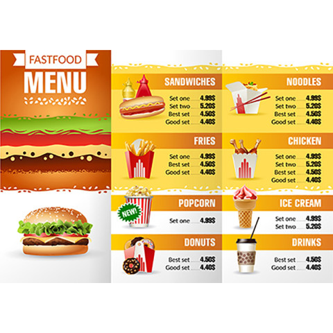 Vector illustration design menu fast food restaurant.