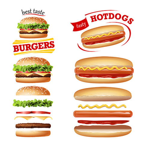 Set beautiful realistic icons of fast food