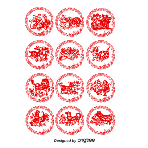 Zodiac paper cut red dogs PNG Free