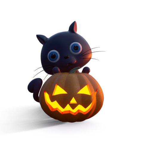 Halloween pumpkin black cat  3D PNG Free