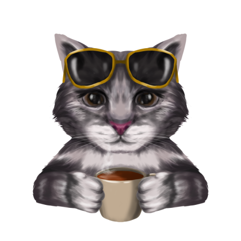 Cat portrait drinking coffee in PNG Free Download