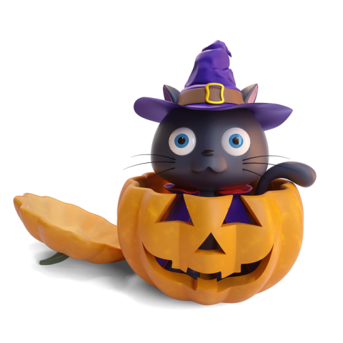 Halloween pumpkin and black cat PNG Free Download