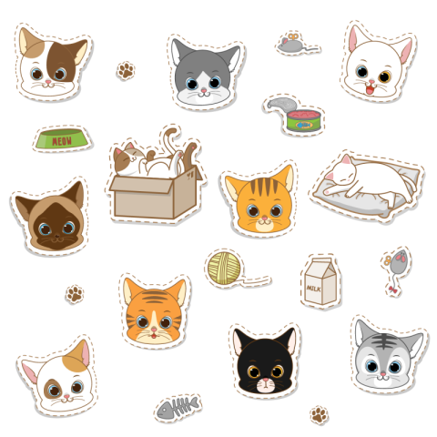 Cute cat sticker collection set Free PNG Download