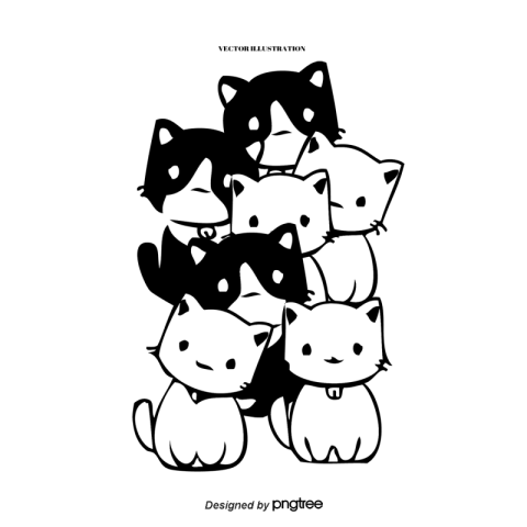 Cartoon black and white cat PNG Free Download