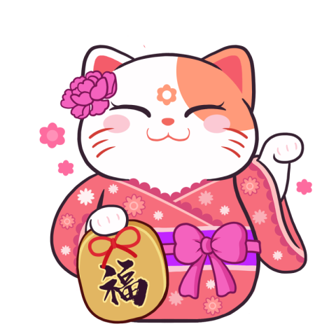 Pink flower japanese kimono beckoning PNG Free Download