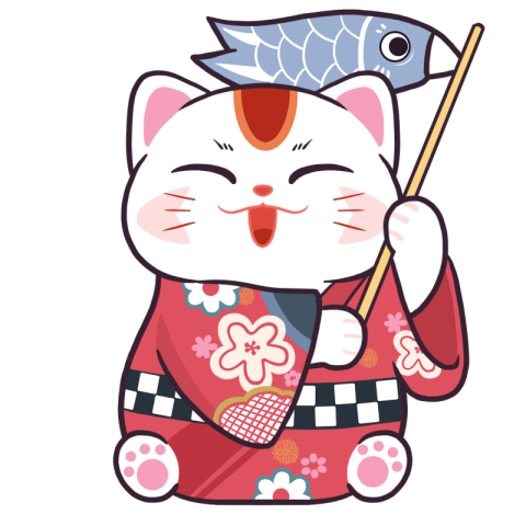 Happy japanese kimono lucky cat PNG Free Download