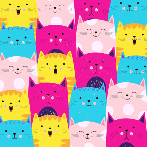 Cute cat colorful pattern Free PNG