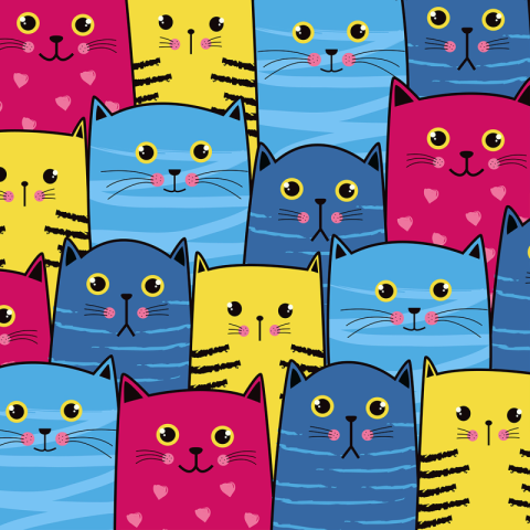 Colorful cute cat pattern PNG Download