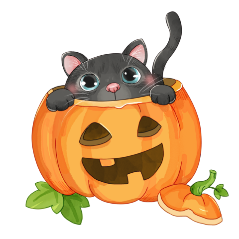Halloween cartoon cat and pumpkin PNG Download Free
