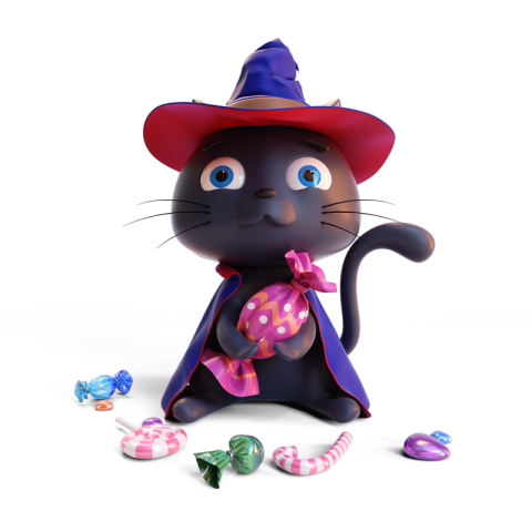 Halloween black cat and candy PNG Image